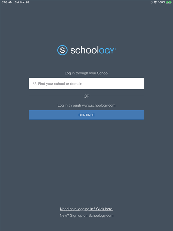 log in screen 